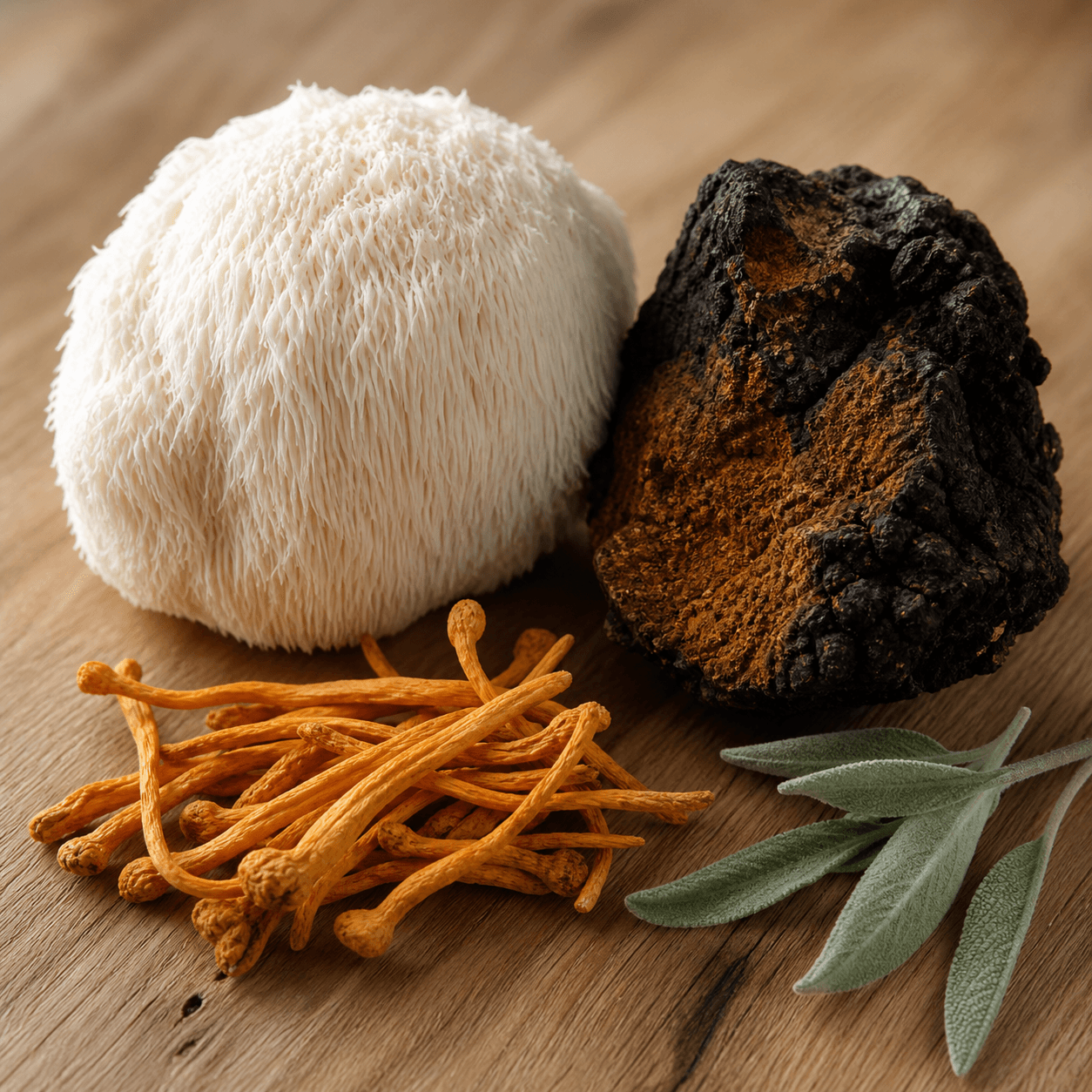 Lion's Mane, Chaga, Cordyceps et sauge, formule complète