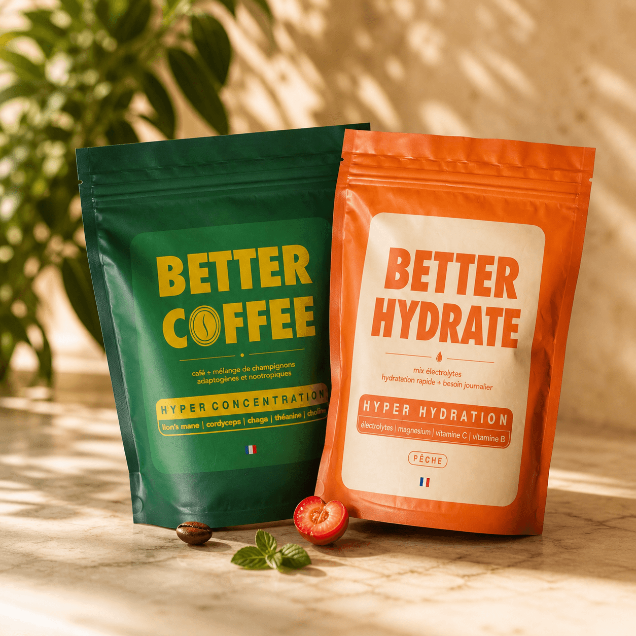 Better Coffee et Better Hydrate côte à côte