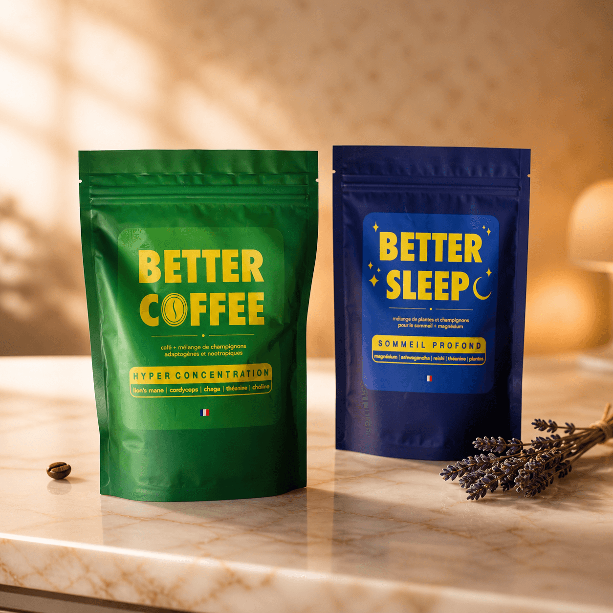Better Coffee et Better Sleep côte à côte