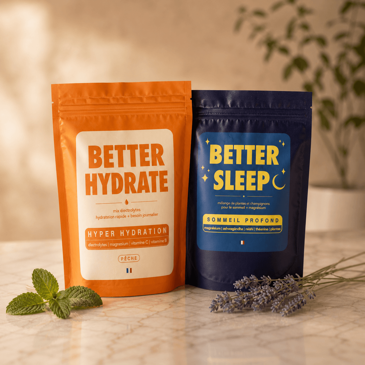 Better Hydrate et Better Sleep côte à côte